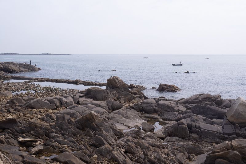 山东威海荣成海岸线与渔港码头远景实拍